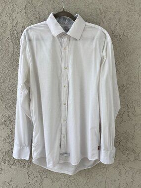 English Laundry Mens 16.5 36/37 White Waffle Texture Long Sleeve Button Up Shirt